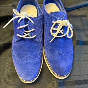 Cole Haan Blue Suede Oxford Shoes with Moccasin Stitching